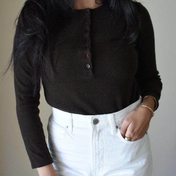 Brown Long Sleeve Henley Top - Picture 5 of 6